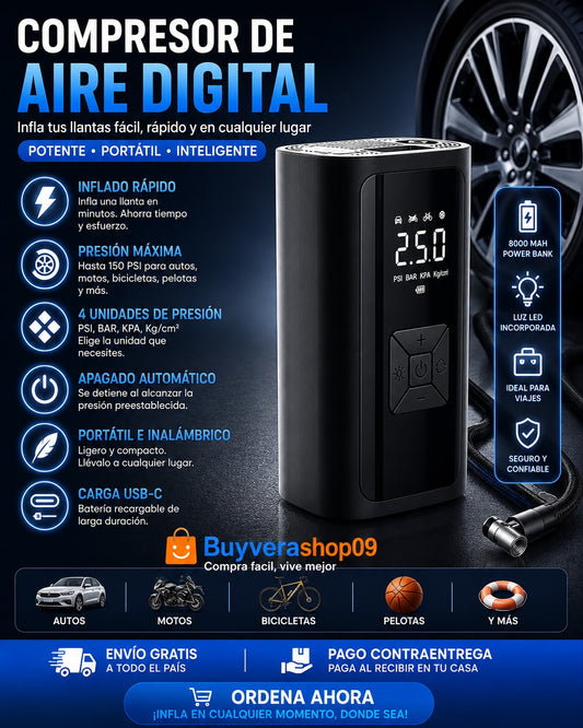 COMPRESOR DE AIRE CON WIRELESS DIGITAL EG-216 (30/20 UND X CAJA )