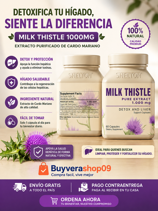 MILK THISTLE 1000MG X 60 CÁPSULAS, (DESINTOXICANTE HEPÁTICO)